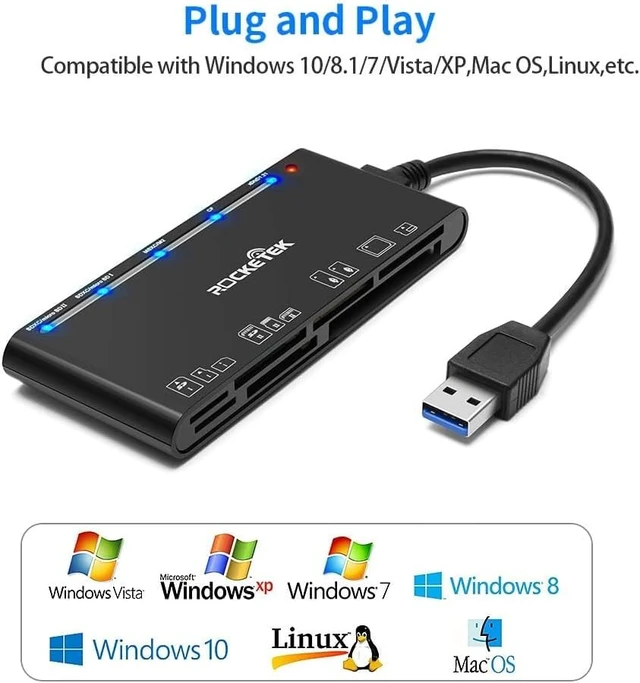 Alt view image 5 of 7 - USB3.0 Multi-Card Reader, SD/TF/CF/Micro SD/XD/MS 7 in 1 Fast 5Gbps Memory Card Reader/Writer/Hub for SD SDXC SDHC CF CFI TF Micro SD Micro SDXC Micro SDHC MS MMC UHS-I Cards,for Windows/Linux/Mac OS