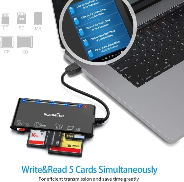 Alt view image 4 of 7 - USB3.0 Multi-Card Reader, SD/TF/CF/Micro SD/XD/MS 7 in 1 Fast 5Gbps Memory Card Reader/Writer/Hub for SD SDXC SDHC CF CFI TF Micro SD Micro SDXC Micro SDHC MS MMC UHS-I Cards,for Windows/Linux/Mac OS