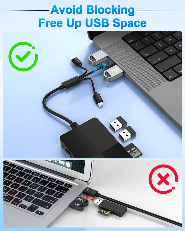 Alt view image 7 of 7 - Multi SD Card Reader Adapter 8in1,USB-C + Lightning + USB-A SD/TF/MS/CF/XD Memory Stick Pro Duo Adapter,Memory Card Reader with 3X USB2.0 Ports for iPhone/Windows/Android/PC/Photography/Vlog