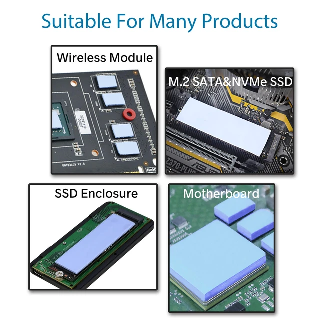 Alt view image 3 of 5 - Thermal Pad 15 Pack 3 Types of Thickness Cooling Radiator Double Sided Heat Dissipating Silicone Pad 6.0W/mk Soft Material SSD CPU GPU LED IC Chipset Cooling Blue