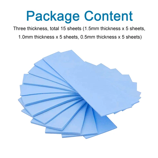 Alt view image 5 of 5 - Thermal Pad 15 Pack 3 Types of Thickness Cooling Radiator Double Sided Heat Dissipating Silicone Pad 6.0W/mk Soft Material SSD CPU GPU LED IC Chipset Cooling Blue