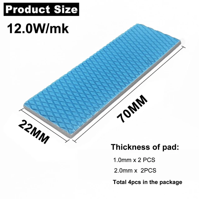 Alt view image 2 of 6 - 4 Pack m.2 Thermal Pad, 70x22mm 1mm 2mm Highly Efficient Thermal Conductivity 12.0 W/mK, Heat Resistant Silicone for M.2 2280 SSD NVMe Heatsinks