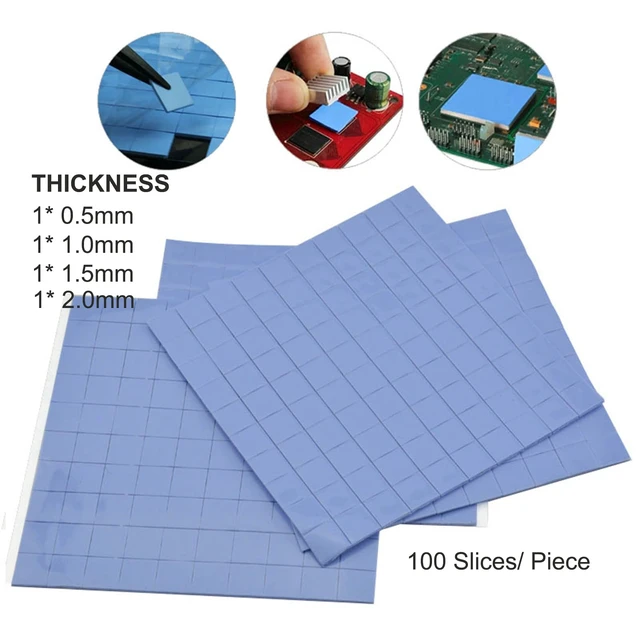 Alt view image 2 of 7 - 4 Pieces Silicone Thermal Pads,100x100mm Sliced into 100Pcs | 0.5mm 1mm 1.5mm 2mm Thickness Pad Thermal Conductivity 3.0 W/mK, Heat Resistant for Laptop Heatsink CPU GPU SSD IC LED Cooler