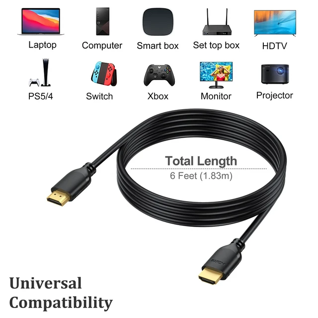Alt view image 4 of 7 - 4K HDMI Cable 6FT 2-Pack, HDMI to HDMI Cable High Speed HDMI 2.0 Cord | 4K@60Hz, 2K 1440P@144Hz, 1080P, 18Gbps, 48 bit, HDCP 2.2, HDR, 3D, ARC & Ethernet for HDTV, Laptop, Monitor, PS5, PS4, Xbox