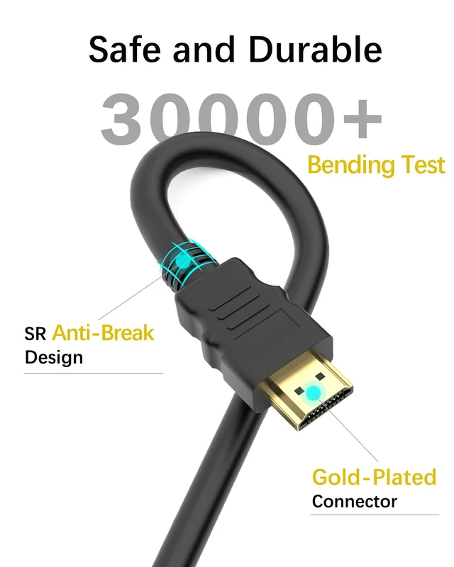Alt view image 5 of 5 - 6Ft Black 4k HDMI 2.0 Cable HD High Speed HDMI to HDMI Cable Support HDR Video 4K 60Hz 2160p 1080p 3D HDCP 2.2 ARC Male-to-Male Compatible with PS5/4/3,Xbox X/S,HDTV, Laptop,Monitor,Projector