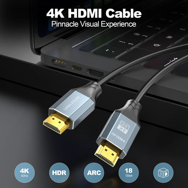 Alt view image 2 of 7 - 4K HDMI Cable 10 FT, HDMI HDTV Cord 10FT | HDMI to HDMI 2.0 Cable with 4K@60Hz, 2K@165/144/120Hz, 1080P, HDR, HDCP 2.2, ARC & CL3 Rated for Laptop, Monitor,TV, Soundbar