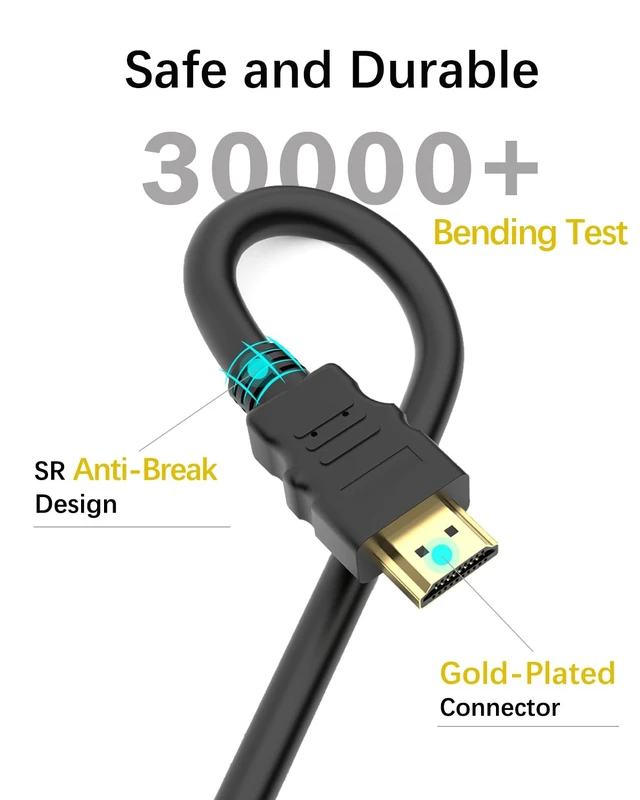 Alt view image 5 of 5 - 10Ft Black 4k HDMI 2.0 Cable HD High Speed HDMI to HDMI Cable Support HDR Video 4K 60Hz 2160p 1080p 3D HDCP 2.2 ARC Male-to-Male Compatible with PS5/4/3,Xbox X/S,HDTV, Laptop,Monitor,Projector