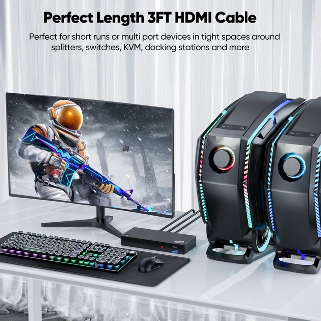 Alt view image 3 of 7 - High Speed HDMI Cable 3FT 2-Pack, HDMI 2.0 4K@60Hz, 2K@165Hz/144Hz | Supports 3D, HDR, ARC, HDCP 2.2, for Monitor, TV, PS4/5, KVM, Docking Station