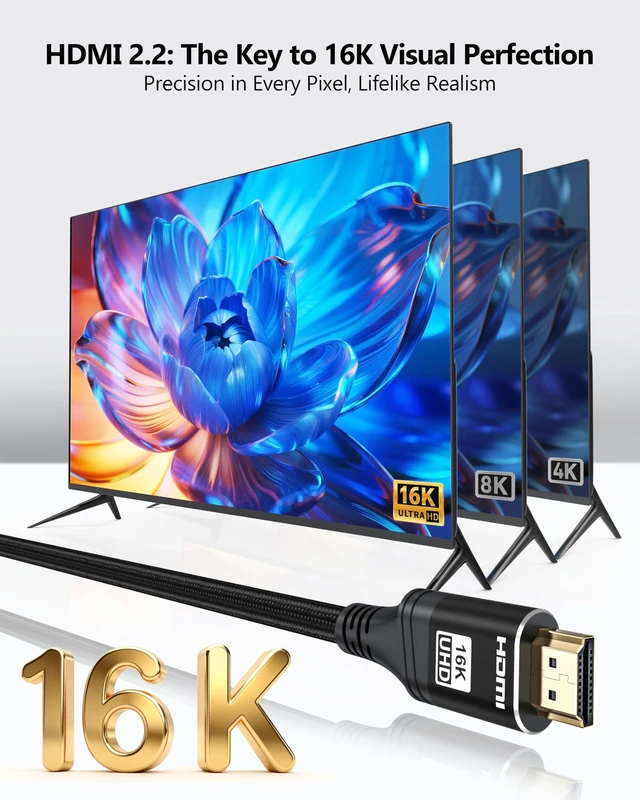 Alt view image 3 of 7 - HDMI 2.2 Cable 96Gbps 3FT, 16K@60Hz, Clean Setup Braided Cord | Supports 8K@240Hz, 4K@480Hz. HDR10+, LIP Sync, 4:4:4 Chroma. SBTM, QFT, eARC. For Monitor, PC, Laptop, TV, PS5/4/3, Xbox.