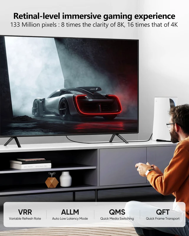 Alt view image 6 of 7 - HDMI 2.2 Cable 96Gbps 3FT, 16K@60Hz, Clean Setup Braided Cord | Supports 8K@240Hz, 4K@480Hz. HDR10+, LIP Sync, 4:4:4 Chroma. SBTM, QFT, eARC. For Monitor, PC, Laptop, TV, PS5/4/3, Xbox.