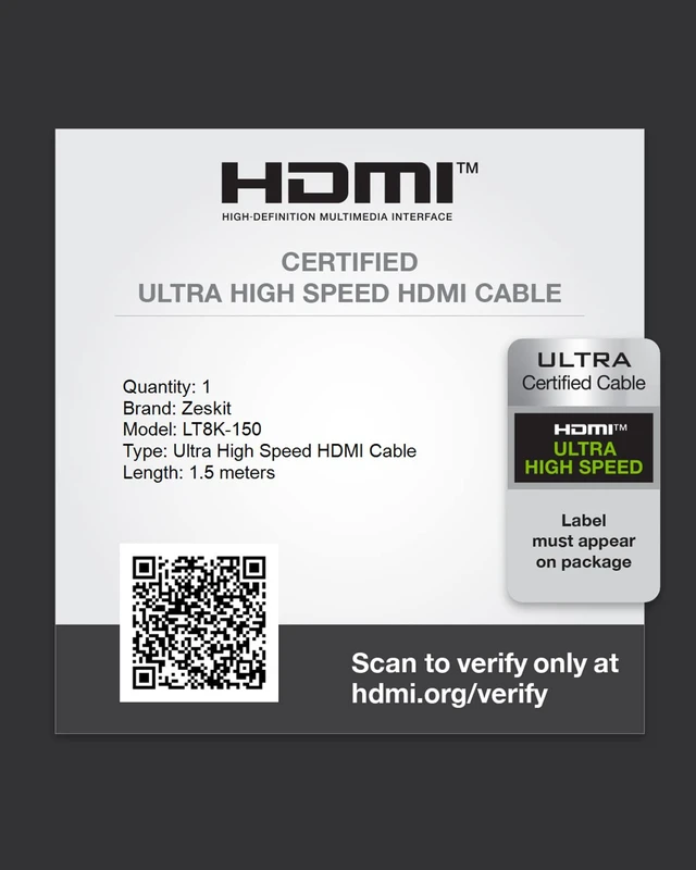 Alt view image 4 of 7 - Lite 48Gbps Slim Certified Ultra High Speed HDMI Cable 5ft, 4K120 8K60 144Hz eARC HDR HDCP 2.2 2.3 Compatible with Dolby Vision Apple TV 4K Roku Sony LG Samsung Xbox Series X RTX 3080 PS4 PS5