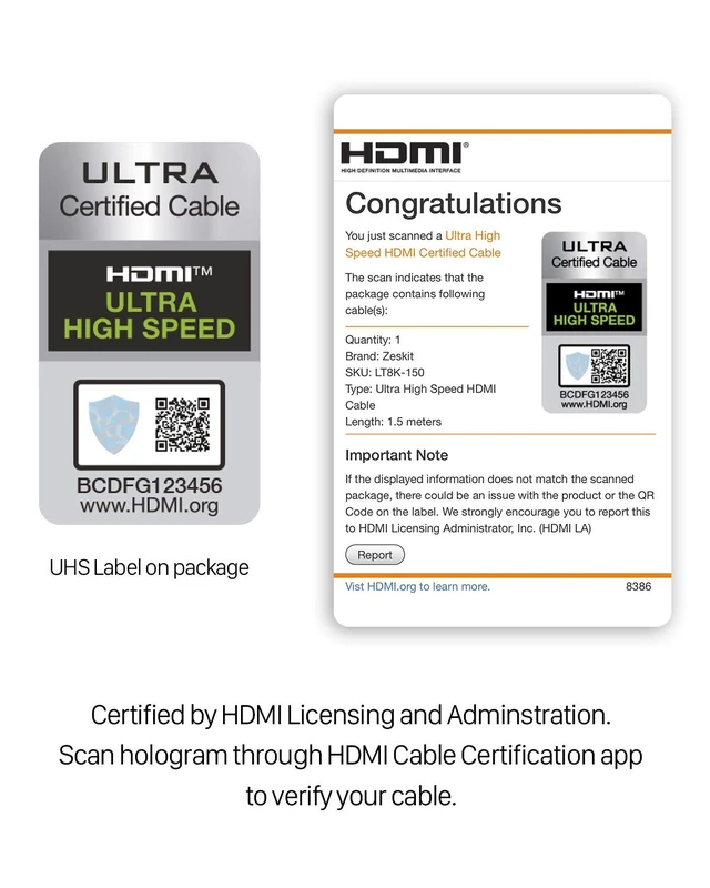Alt view image 2 of 7 - Lite 48Gbps Slim Certified Ultra High Speed HDMI Cable 5ft, 4K120 8K60 144Hz eARC HDR HDCP 2.2 2.3 Compatible with Dolby Vision Apple TV 4K Roku Sony LG Samsung Xbox Series X RTX 3080 PS4 PS5