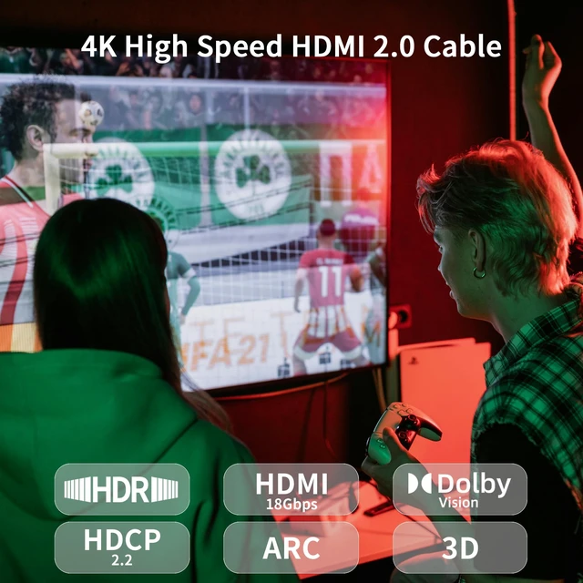 Alt view image 5 of 7 - 4K HDMI Cable 6.6FT High Speed Braided HDMI 2.0 Cable 18Gbps 4K@60Hz 3D ARC,Gold Plated Connector HDMI Cord HDCP 2.2 Compatible with UHD TV Monitor Laptop Xbox PS4/PS5 Roku TV ect