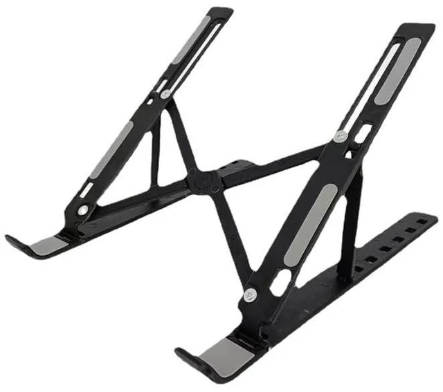 Main image of Adjustable Laptop Stand for Desk, Foldable Aluminum Laptop Holder with Cooling Design, Portable Laptop Riser for MacBook, Notebook, Tablet (Black)