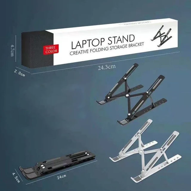Alt view image 3 of 6 - Adjustable Laptop Stand for Desk, Foldable Aluminum Laptop Holder with Cooling Design, Portable Laptop Riser for MacBook, Notebook, Tablet (Black)