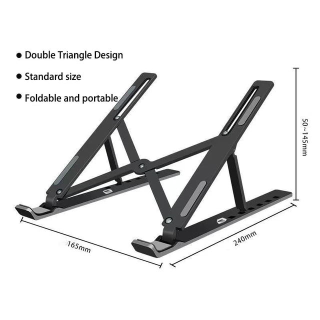 Alt view image 2 of 6 - Adjustable Laptop Stand for Desk, Foldable Aluminum Laptop Holder with Cooling Design, Portable Laptop Riser for MacBook, Notebook, Tablet (Black)