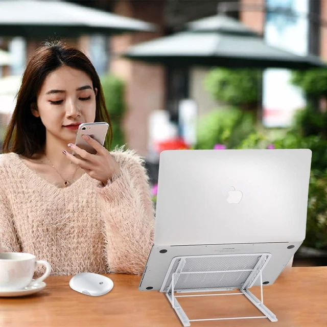 Alt view image 2 of 7 - Ergonomic Laptop Tablet Stand Metal Mesh Ventilated Desktop Adjustable Computer Holder Riser Compatible with Apple MacBook Air Pro Dell XPS HP Samsung Lenovo More Laptops up to 16" (White)