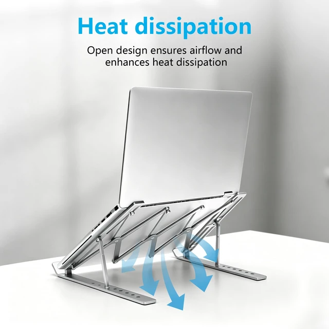 Alt view image 4 of 7 - Laptop Stand for Desk, Adjustable Laptop Riser, Silver | Foldable Laptop Stands Travel for 10-17 Laptops, MacBook, Notebook