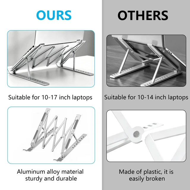Alt view image 6 of 7 - Laptop Stand for Desk, Adjustable Laptop Riser, Silver | Foldable Laptop Stands Travel for 10-17 Laptops, MacBook, Notebook