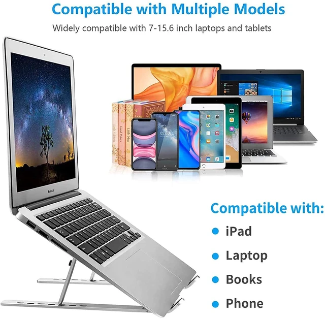 Alt view image 7 of 7 - Laptop Stand for Desk, Adjustable Laptop Riser, Silver | Foldable Laptop Stands Travel for 10-17 Laptops, MacBook, Notebook