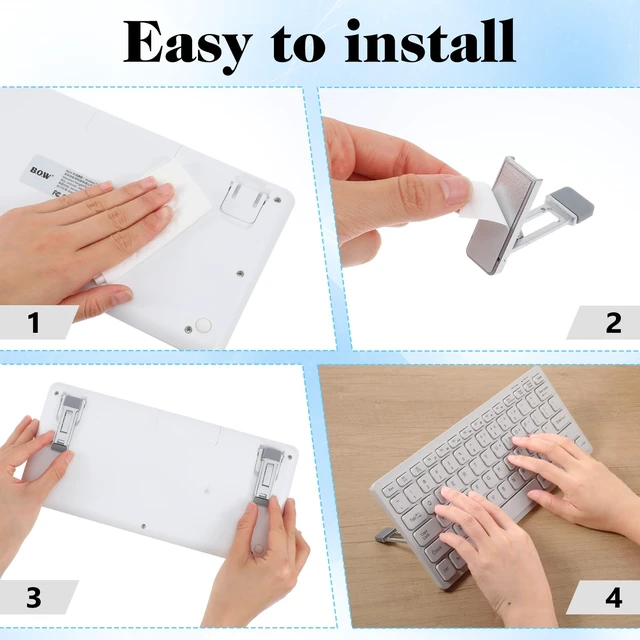 Alt view image 3 of 7 - 4 Pcs Mini Portable Laptop Stand, Foldable Keyboard Riser Stand | Three Tilt Angle Adjustable Laptop Feet Anti-Slip Pads, Self-Adhesive Invisible Portable Computer Keyboard Lift Office