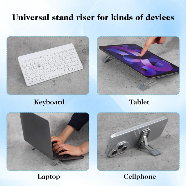 Alt view image 5 of 7 - 4 Pcs Mini Portable Laptop Stand, Foldable Keyboard Riser Stand | Three Tilt Angle Adjustable Laptop Feet Anti-Slip Pads, Self-Adhesive Invisible Portable Computer Keyboard Lift Office
