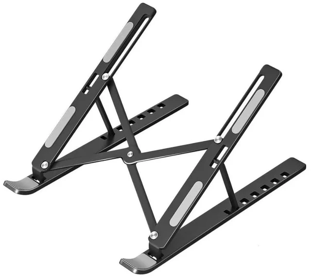 Main image of Adjustable Laptop Stand for Desk Aluminum Foldable Riser for 1017.3" Laptops, Tablets & Phones Portable Ergonomic Cooling Stand for Remote Work, Home Office, Travel (Black)