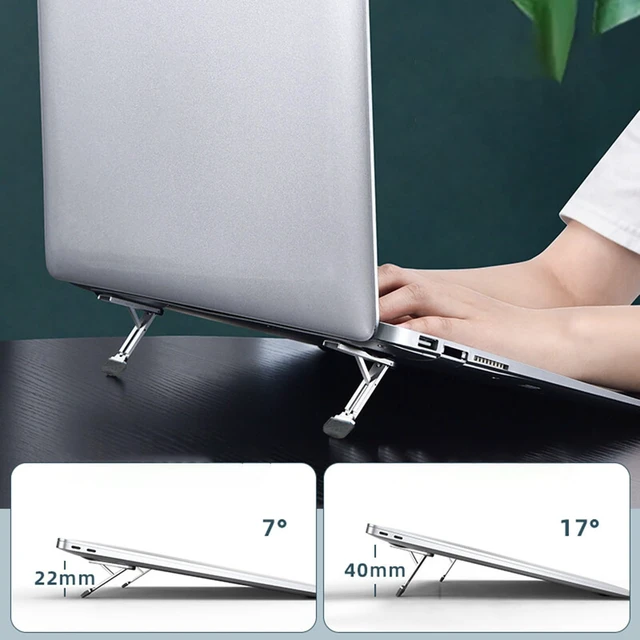 Alt view image 4 of 7 - Aluminum Portable Foldable Laptop Stand Invisible Cooling Risers Adjustable Heights Aluminum Laptop