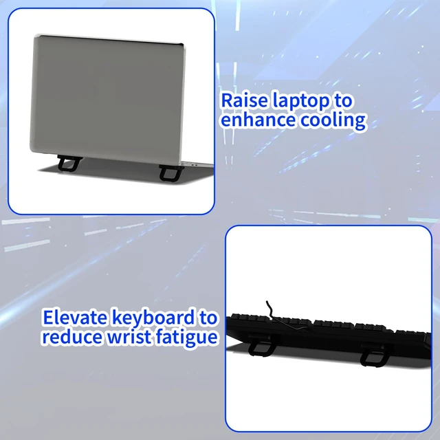 Alt view image 4 of 7 - 2 PCS Portable Keyboard Riser, Adjustable Black Laptop Keyboard Stand with 2 Angle Settings and Self-Adhesive Foldable Feet, Mini Foldable Laptop Stand Riser Keyboards Lift for Most Keyboards