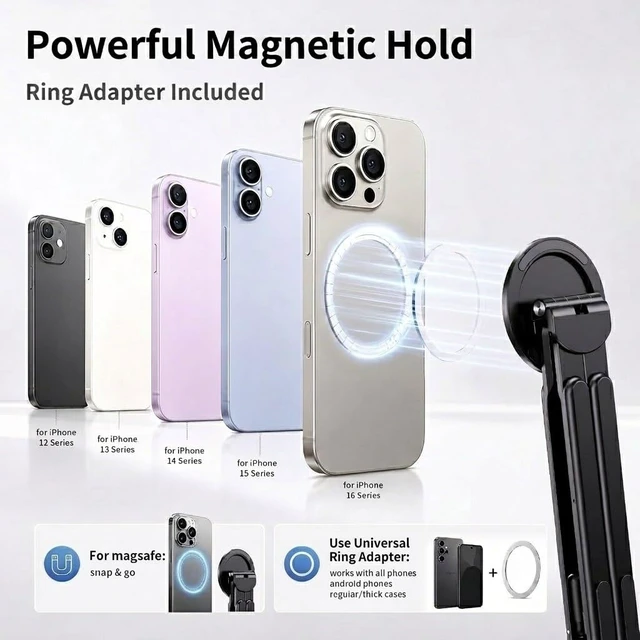 Alt view image 4 of 7 - 3-in-1 Laptop Stand with Magnetic Phone Holder, 8-Level Adjustable Ergonomic Aluminum Riser, Portable Computer Stand for Desk, Compatible with 10-17" MacBook & Laptops, iPhone 12-16 with MagSafe