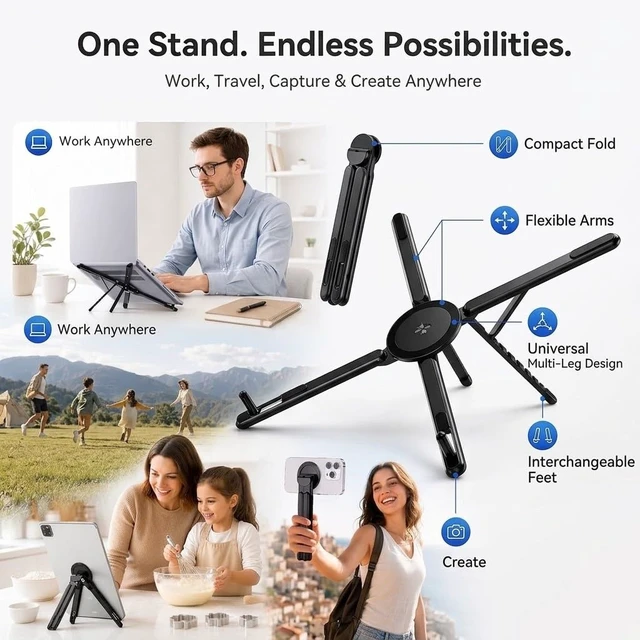Alt view image 3 of 7 - 3-in-1 Laptop Stand with Magnetic Phone Holder, 8-Level Adjustable Ergonomic Aluminum Riser, Portable Computer Stand for Desk, Compatible with 10-17" MacBook & Laptops, iPhone 12-16 with MagSafe