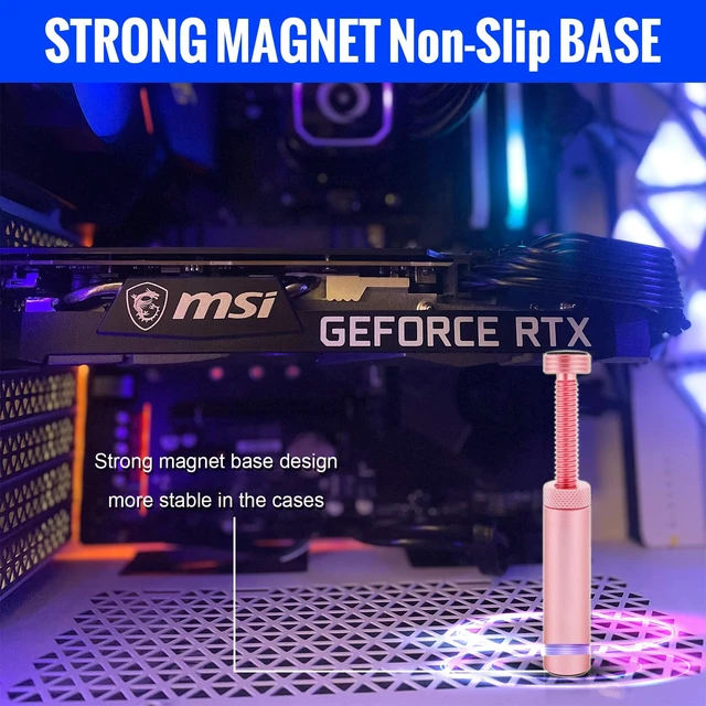 Alt view image 5 of 7 - GPU Support Bracket, Graphics Video Card Brace with Height Adjustable, Anti Sag Holder for Universal Graphics Card Sag, GPU Stand with Magnet and Rubber Pad, Pink