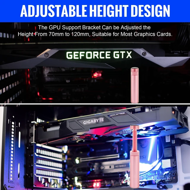 Alt view image 4 of 7 - GPU Support Bracket, Graphics Video Card Brace with Height Adjustable, Anti Sag Holder for Universal Graphics Card Sag, GPU Stand with Magnet and Rubber Pad, Pink
