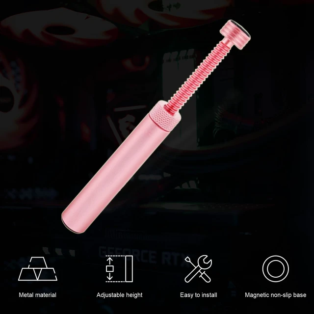 Alt view image 3 of 7 - GPU Support Bracket, Graphics Video Card Brace with Height Adjustable, Anti Sag Holder for Universal Graphics Card Sag, GPU Stand with Magnet and Rubber Pad, Pink