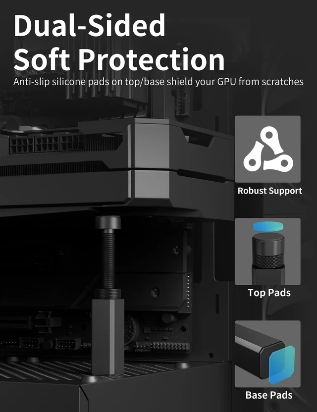 Alt view image 4 of 7 - Graphics Card GPU Brace Support, Video Card Sag Holder Bracket, GPU Stand,Black,GH80K (50-80mm / 1.97-3.15in)