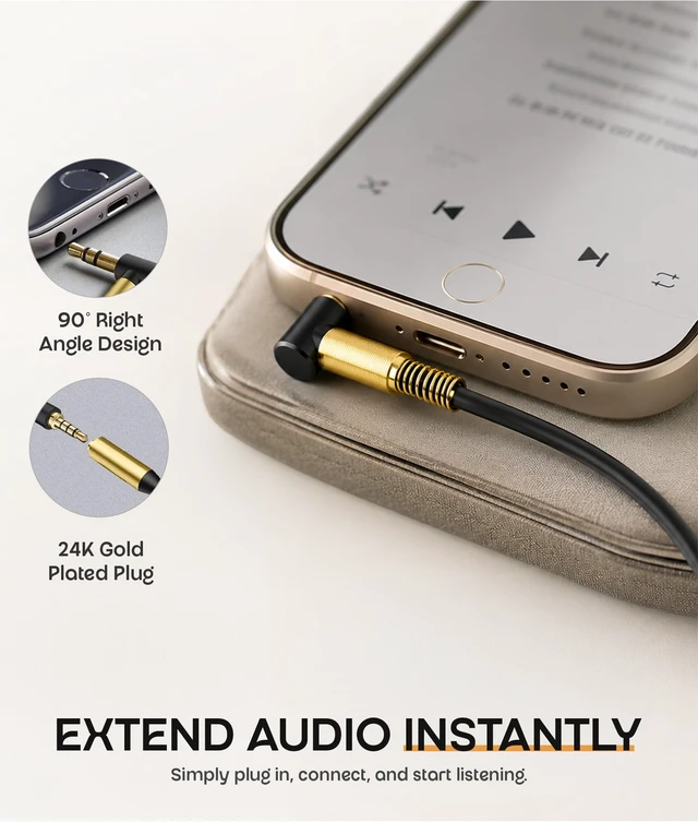 Alt view image 2 of 7 - Headphone Extension Cable, 3.5mm Extension Cable, Right Angle Male to Female Headphone Jack Extender, AUX Cord Extender Compatible with Smartphone Tablet MP3 Speaker Headset Car Stereo (2M)