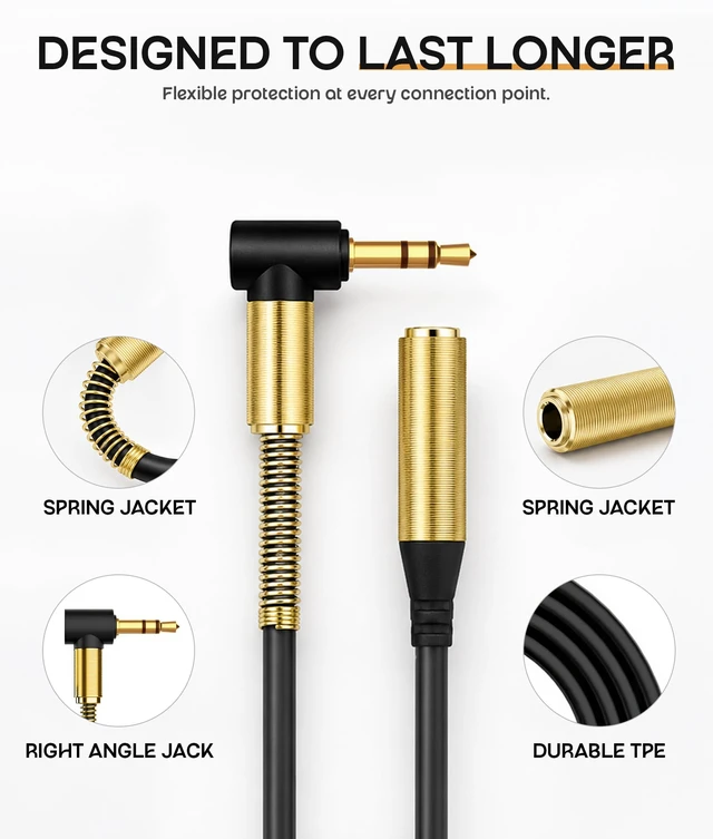 Alt view image 5 of 7 - Headphone Extension Cable, 3.5mm Extension Cable, Right Angle Male to Female Headphone Jack Extender, AUX Cord Extender Compatible with Smartphone Tablet MP3 Speaker Headset Car Stereo (2M)
