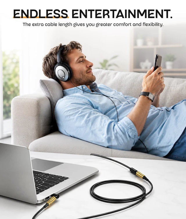 Alt view image 6 of 7 - Headphone Extension Cable, 3.5mm Extension Cable, Right Angle Male to Female Headphone Jack Extender, AUX Cord Extender Compatible with Smartphone Tablet MP3 Speaker Headset Car Stereo (2M)