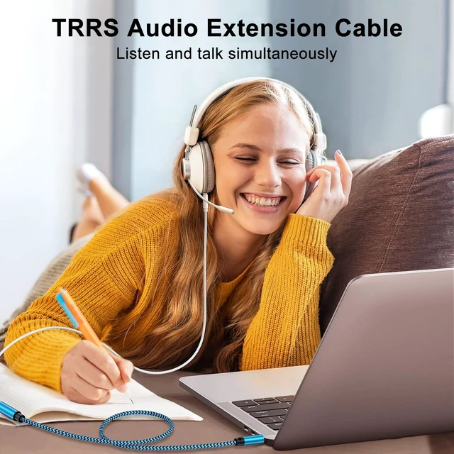 Alt view image 3 of 7 - Headset Extension Cable, 2Pack 6FT 4 Pole TRRS 3.5mm Audio Extension Cable | Male to Female Aux Jack Audio Adapter Cord Extender for Headphones Smartphones Home/Car Stereos Speaker iPhone iPad iPod