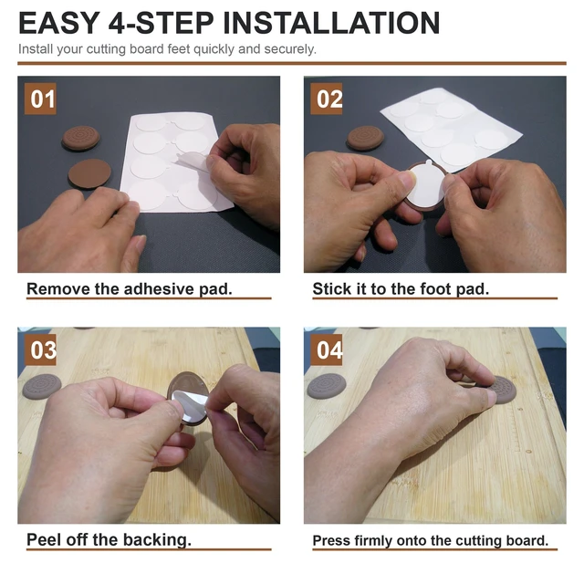 Alt view image 5 of 6 - Rubber Feet for Cutting Board, 8 Pack Self-Adhesive Non Slip Rubber Bumper Pads for Chopping Boards, Butcher Blocks, Serving Trays, Kitchen Countertops and Small Appliances