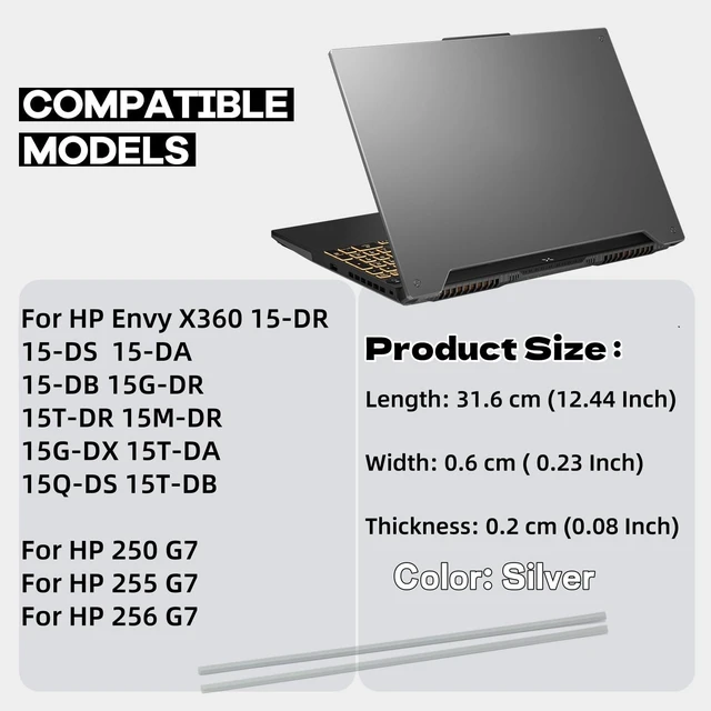 Alt view image 6 of 7 - Bottom Cover Rubber Feet Strips for HP Envy X360 15-DR 15-DS | 15-DA 15-DB 15M-DR 15G-DR 15G-DX 15T-DA 15Q-DS 15T-DB 250 G7 255 G7 256 G7 TPN-C136 15-DS1063CL 15-DS1083CL(Silver)