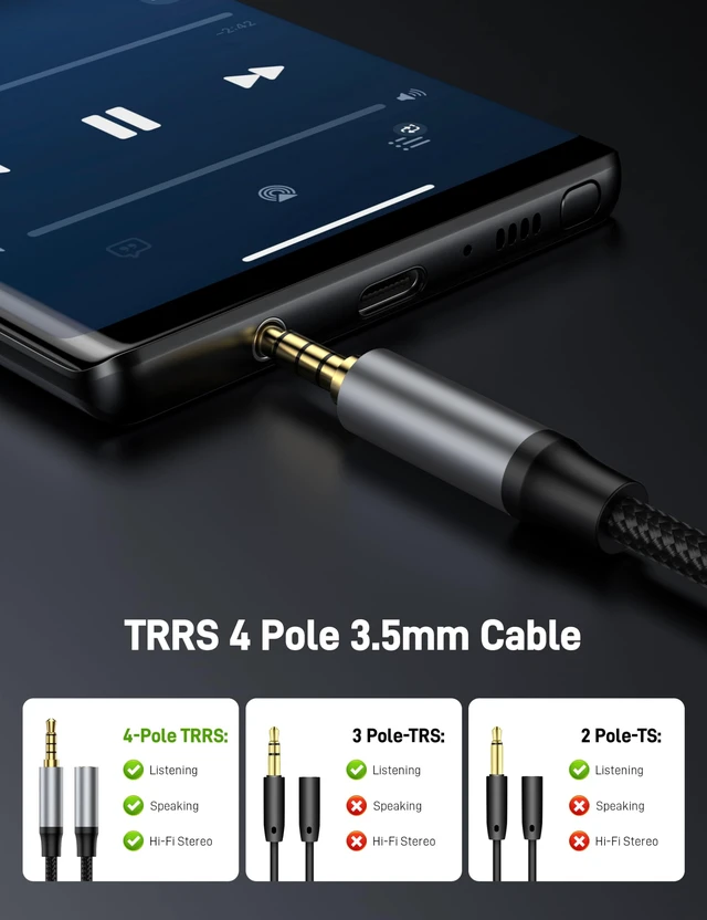 Alt view image 5 of 7 - 3.3FT 3.5mm TRRS Headphone Extension Cable, 2Pack 4 Pole Male to Female Stereo Audio Cord Extension Cable Nylon Braided for Headphones, Car Stereos, Phones and Speakers.
