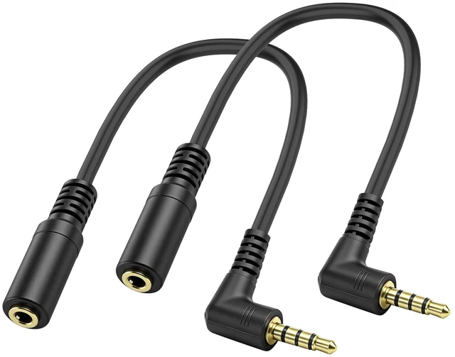 Main image of 3.5mm Headphone Extension Audio Cable 90 Degree TRRS 3.5mm Male to Female Stereo Extension Cable Adapter 4 Pole for Headset, TV, Laptop, Phones (2Pcs, 0.2M)