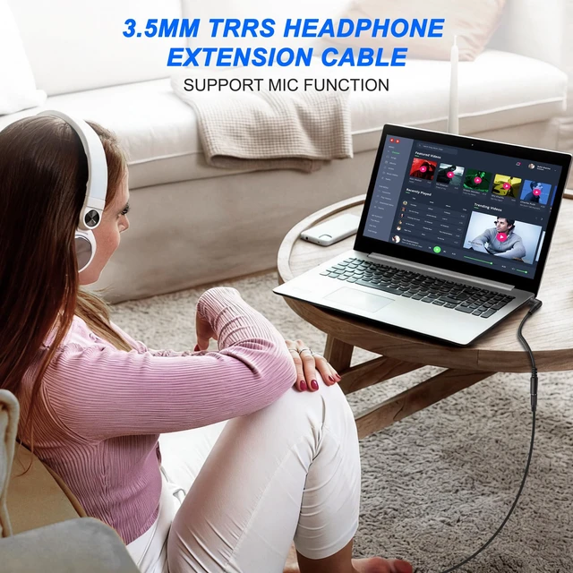 Alt view image 6 of 7 - 3.5mm Headphone Extension Audio Cable 90 Degree TRRS 3.5mm Male to Female Stereo Extension Cable Adapter 4 Pole for Headset, TV, Laptop, Phones (2Pcs, 0.2M)