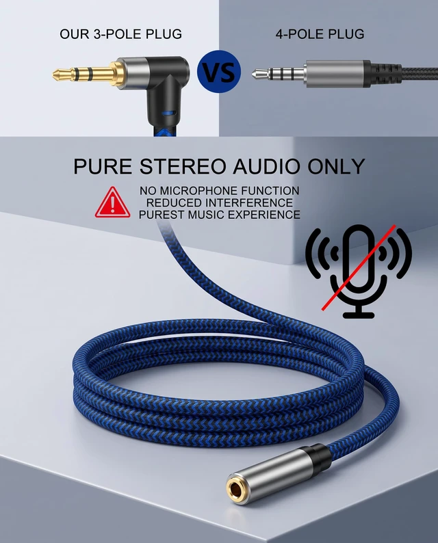 Alt view image 2 of 7 - 3.3FT (1M) 3.5mm Audio Extension Cable, 90-Degree Right Angle Aux Extender Cord (Male to Female), Nylon Braided TRS Stereo Audio Jack Adapter for Car, PC, Speakers, Headphones (No Mic Support)