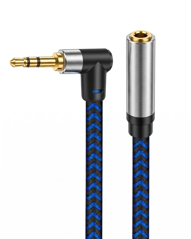 Main image of 3.3FT (1M) 3.5mm Audio Extension Cable, 90-Degree Right Angle Aux Extender Cord (Male to Female), Nylon Braided TRS Stereo Audio Jack Adapter for Car, PC, Speakers, Headphones (No Mic Support)
