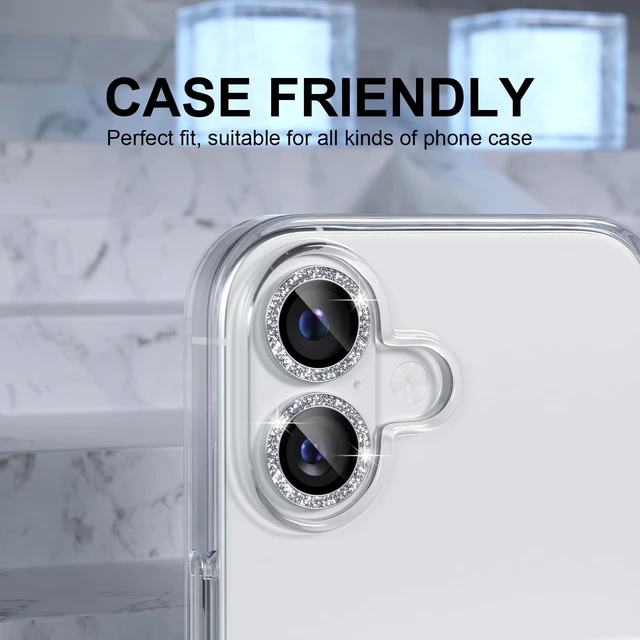 Alt view image 4 of 7 - for iPhone 17 Camera Lens Protector Bling, Glitter-Silver | Ultra HD, 9H Tempered Glass Camera Cover Screen Protector Metal Individual Ring Decoration Accessories, 2-Lens, 6.3-inch