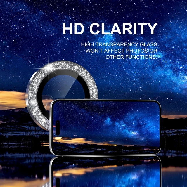 Alt view image 5 of 7 - for iPhone 17 Camera Lens Protector Bling, Glitter-Silver | Ultra HD, 9H Tempered Glass Camera Cover Screen Protector Metal Individual Ring Decoration Accessories, 2-Lens, 6.3-inch