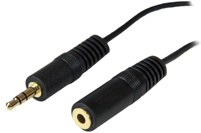 Main image of 12ft Slim 3.5mm Audio Extension Cable, Black (MU12MF) | PC Speaker Extension Audio Cable, Strain Relief, Black, Aux Cable, Male to Female