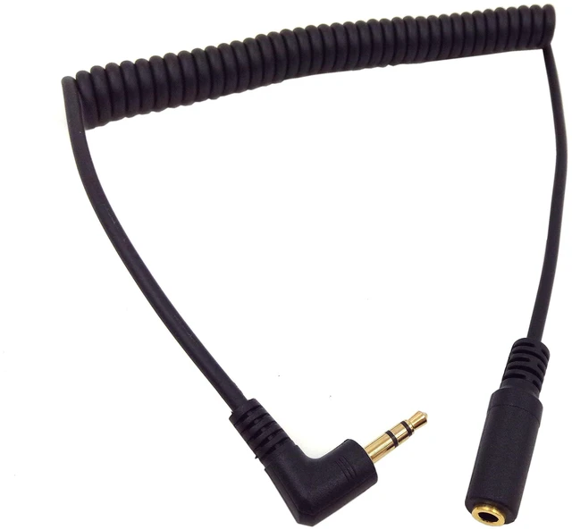 Main image of 3Ft Gold Plated 3.5MM Male to Female AUX Audio Stereo Input 90 Degree Spring Coiled Spiral Extension Cable Black (TRS 3.5M/F)